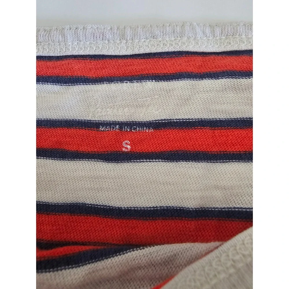 J.Crew Womens Striped Boatneck Elbow Sleeve Painter T-Shirt Red White Blue Small